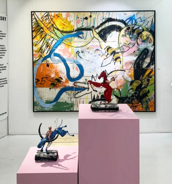 Painting and two sculptures by Kyte Tatt on display